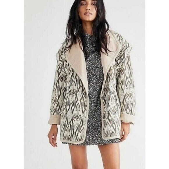 Free People Ada Quilted Jacket size Small Velvet Corduroy Cottagecore Cabincore - Picture 2 of 11